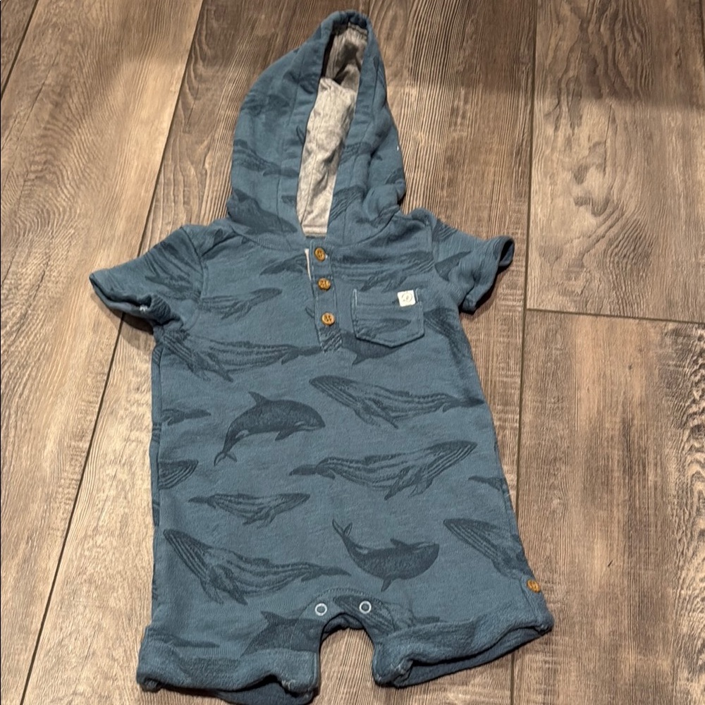 Carter's Little Planet Blue Whale Print Hooded Romper